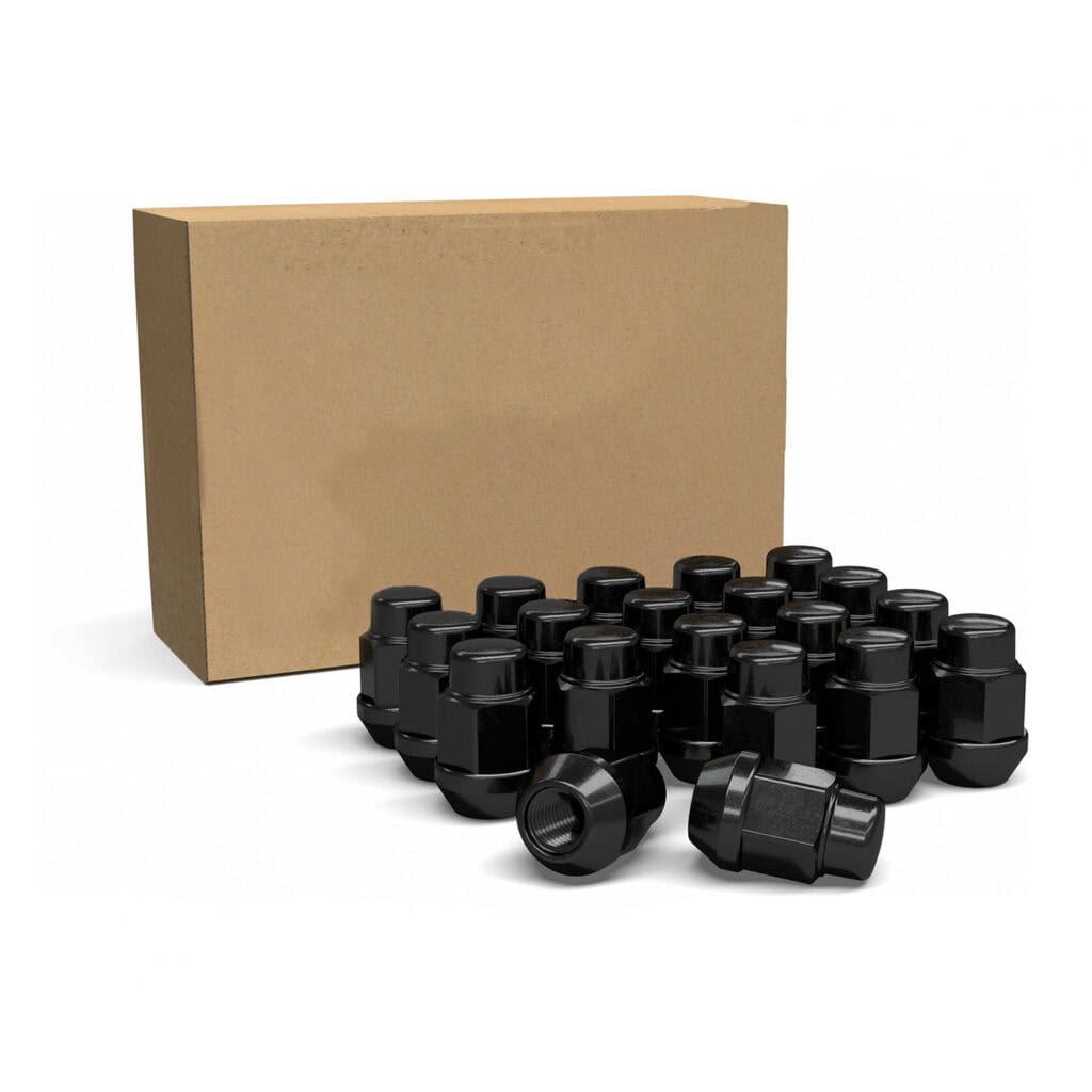 INSTALL KIT - 14MM X 1.5 (1.38") BULGE ACORN (3/4) BLACK - 20 LUG NUTS
